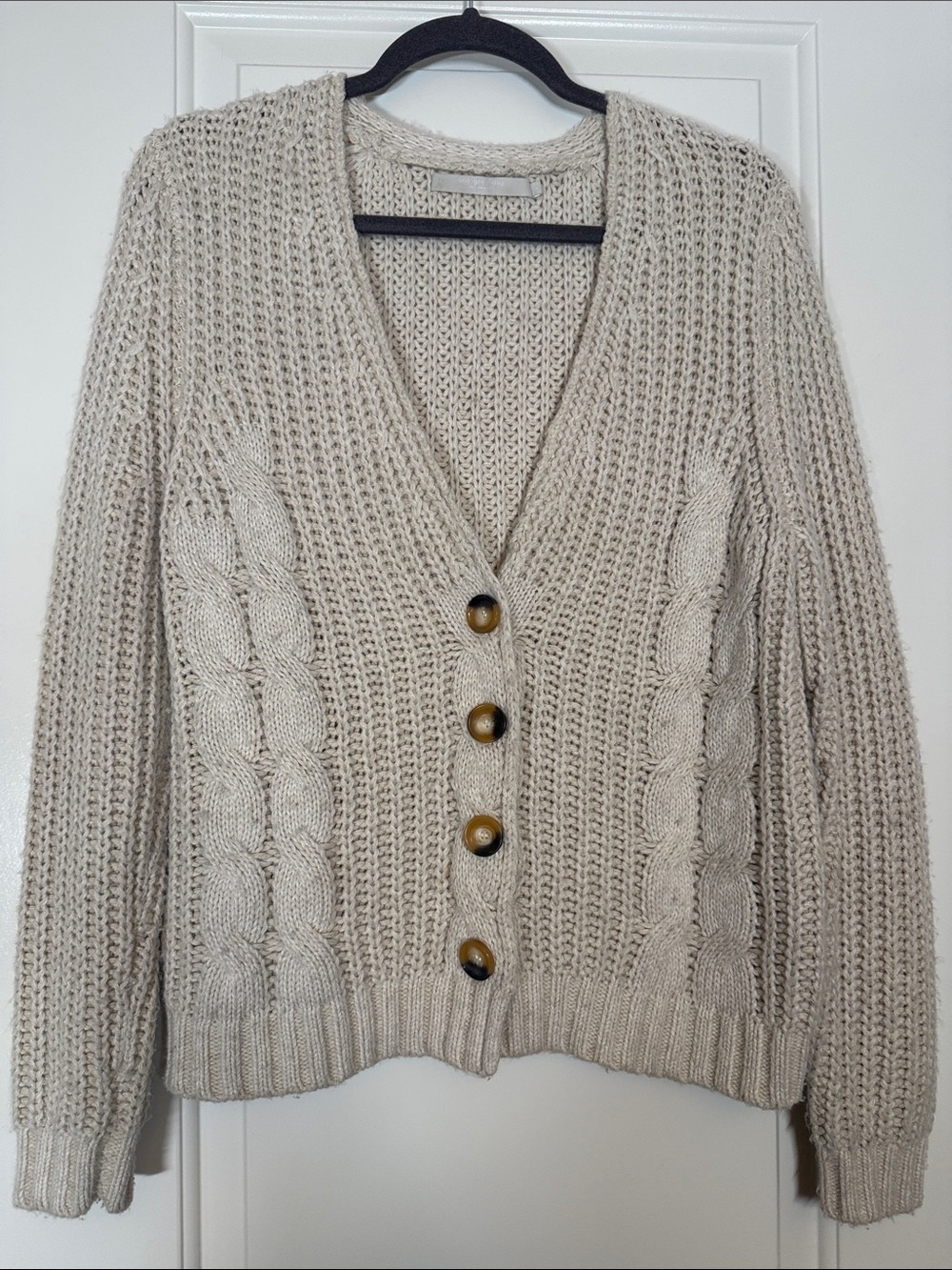 Cozy Cream Cable‑Stitch V‑Neck Button Cardigan